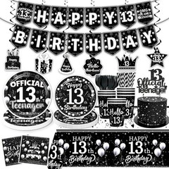 170pcs 13th Birthday Decorations for Boys Tableware Set, Black Themed 13th