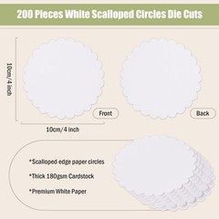200 PCS 4 Inch White Scalloped Circle Cutouts Paper Die Cut Round Cardstock