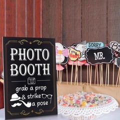 Happiness Photo Booth Sign with Stand Retro Background Table for Event Photograp