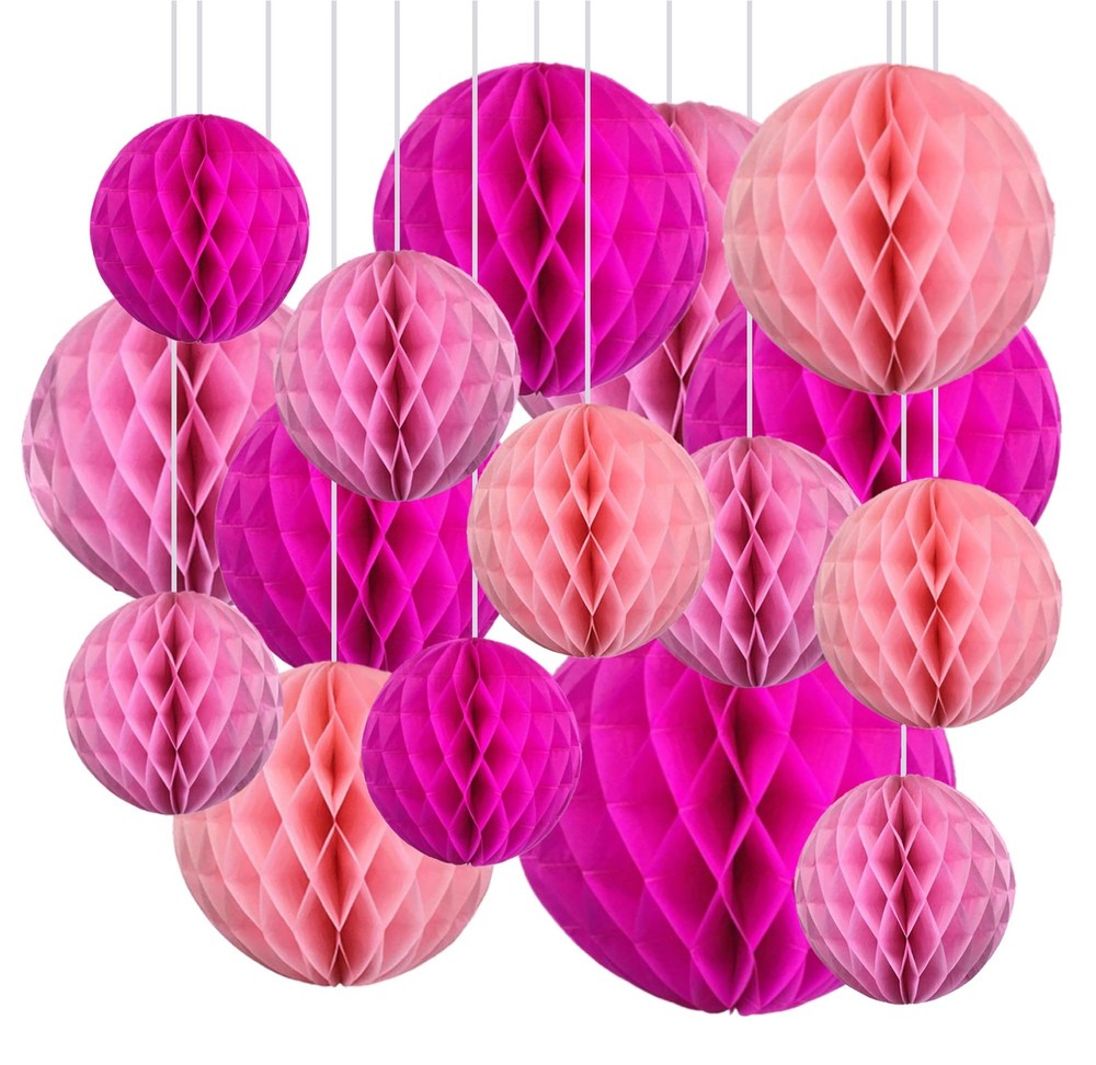 16 PCS Blue Shade Tissue Paper Honeycomb Balls Poms Birthday Wedding Decor