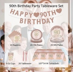 122 Pcs 90th Birthday Decorations for Women – Serves 20