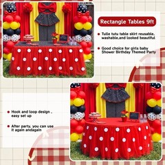 9 ft Red Dots Tutu Table Skirt with Tablecloth for Rectangle or Round Table D…