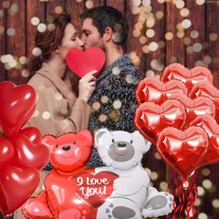 Valentine Balloon Decoration Kit I Love You Heart Bear Balloons Rose Petals