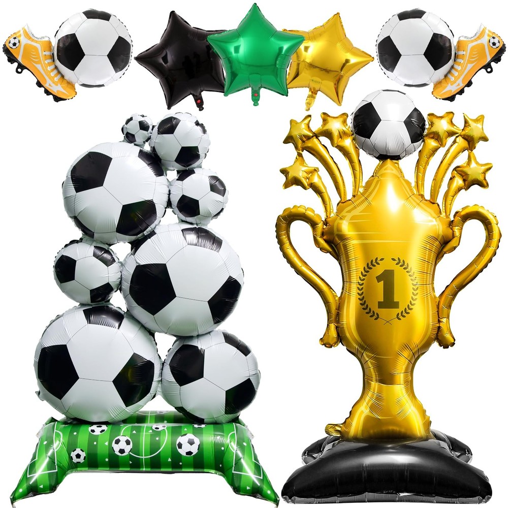 7Pcs Soccer Party Decorations,Giant Self Standing Soccer Balloons,Trophies St…