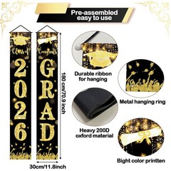 2026 Graduation Decorations Porch Banner Outdoor 72 inches x 12 inches, gold