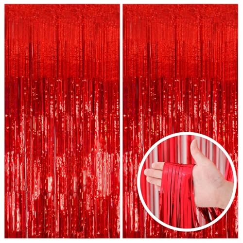 2 Pack Streamers Party Backdrop Christmas 39.4″W x 78.7″L (Pack of 2) Red