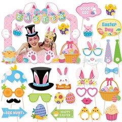Happy Easter Photo Booth Props, 25pcs Easter Photo Props with Easter Photo Frame