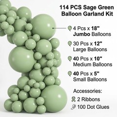 114pcs Sage Green Balloons Different Sizes, 18 12 10 5 inch Matte Olive Green…