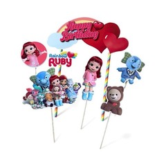 Happy Birthday Rainbow Ruby Themed Cake Topper