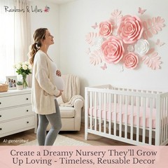 15pc Large Paper Flowers – Pink & White Roses for Girls Room