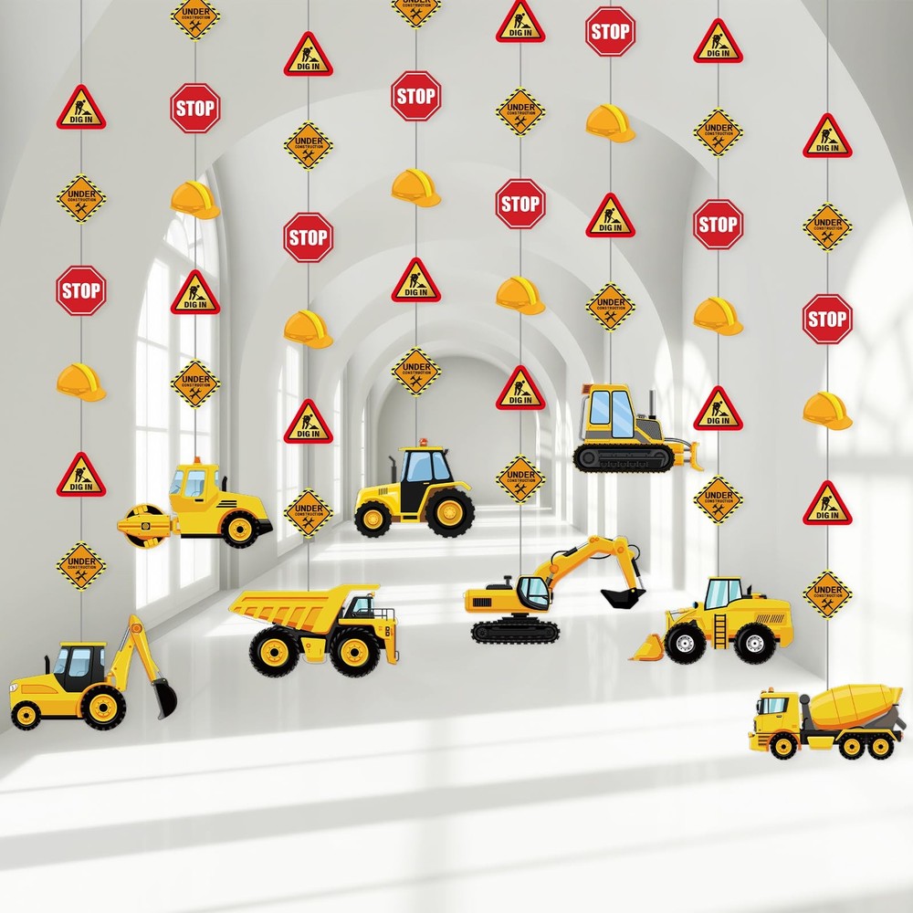 8 Packs Construction Party Banner Decorations Traffic Zone Garland Constructi…