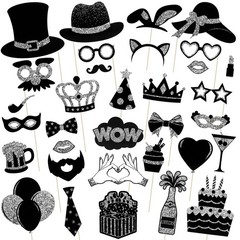 36 PCS Silver Black Photo Booth Props New Years Eve 2026 Party Anniversary