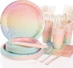 200 PCS Rainbow Party Decorations Rainbow Plates Serves 25 for birthday baby sho