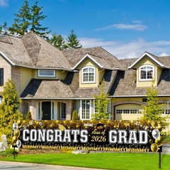 Large Graduation Banner Class of 2026 Black and Gold – 120×20 Inch Congrats Grad