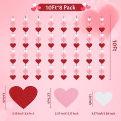 8 Pack Felt Heart Garland, Valentines Day Decorations-No DIY Red Pink White H…