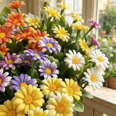 Home Decor Artificial Flower Bouquet Bendable Stems Yellow Purple White