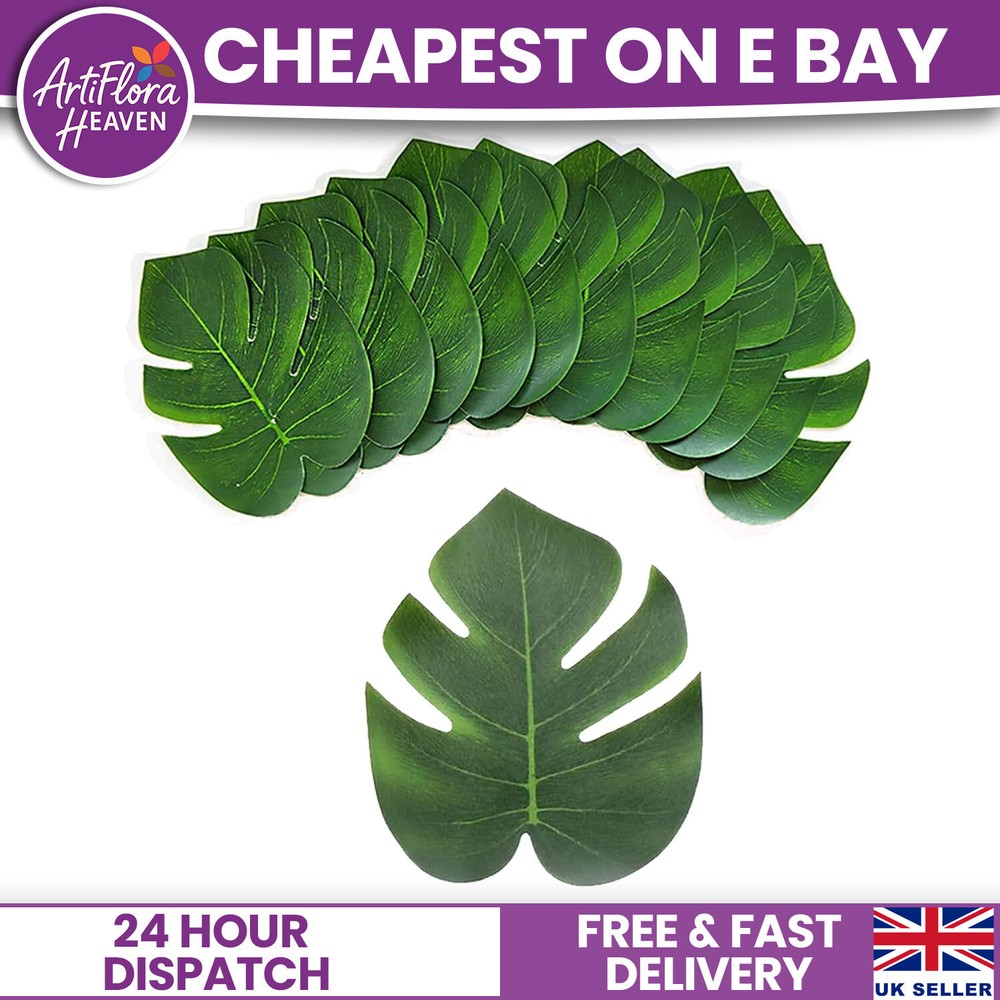 24 GREEN LEAVES ARTIFICIAL HAWAIIAN PALM TREE LEAVES TROPICAL PARTY TABLE DECOR