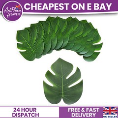 24 GREEN LEAVES ARTIFICIAL HAWAIIAN PALM TREE LEAVES TROPICAL PARTY TABLE DECOR