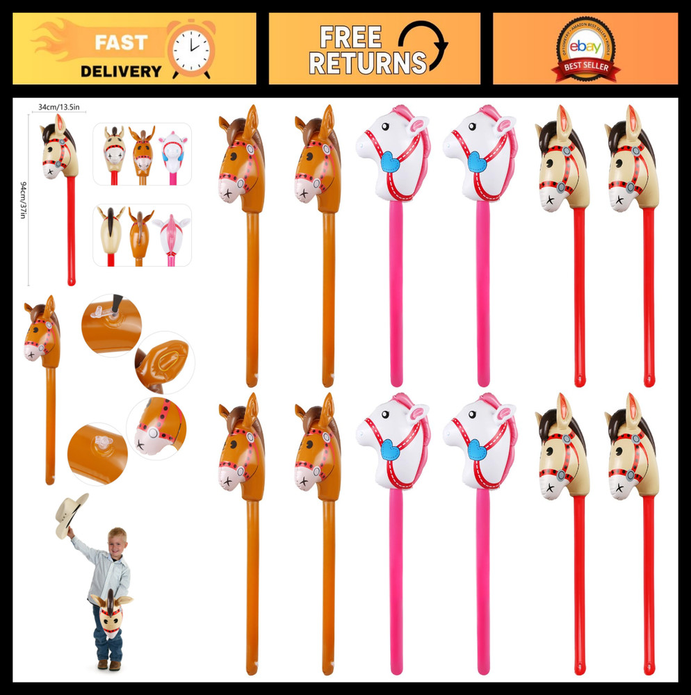 12PCS Inflatable Stick Horses – Pony Costume Props for Cowboy Parties & Events,