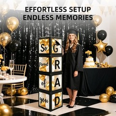 2026 Graduation Party Decorations – Black Balloon Boxes with Letters, «GRAD» …