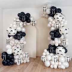 Black and White Bow Balloons 60pcs, Pearl White Black Balloons with Diy Ribbo…