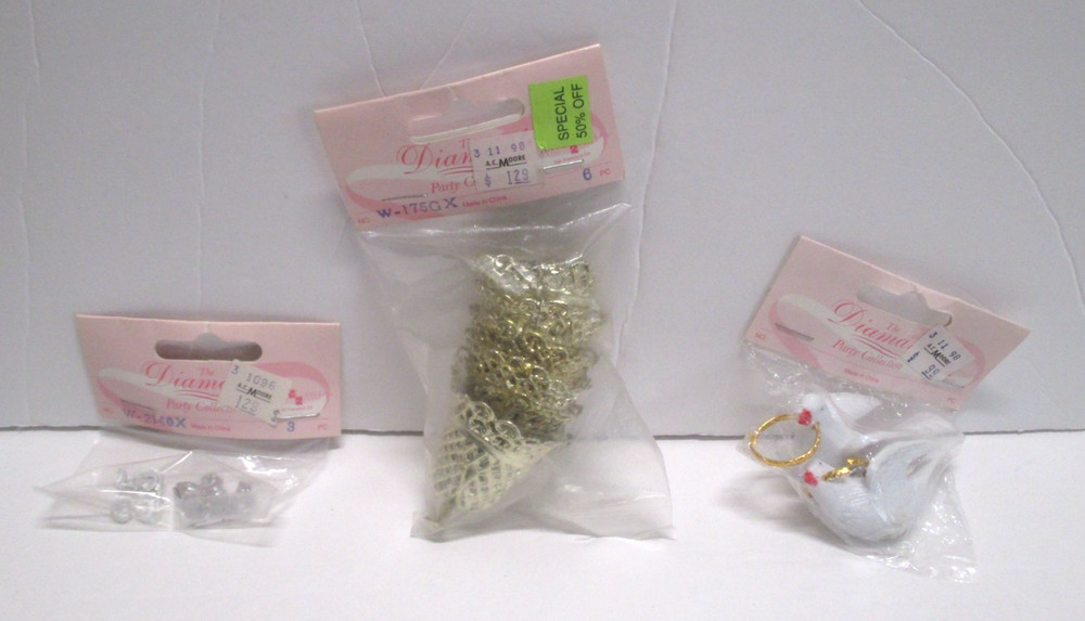 3 VINTAGE A.C. MOORE DIAMANTE PARTY COLLECTION WEDDING FAVORS DECORATIONS #W1