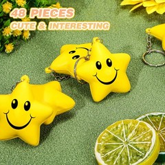 48 Pcs Star Stress Ball Keychains Bulk Party Favor, Smile Face Mini Foam Ball…