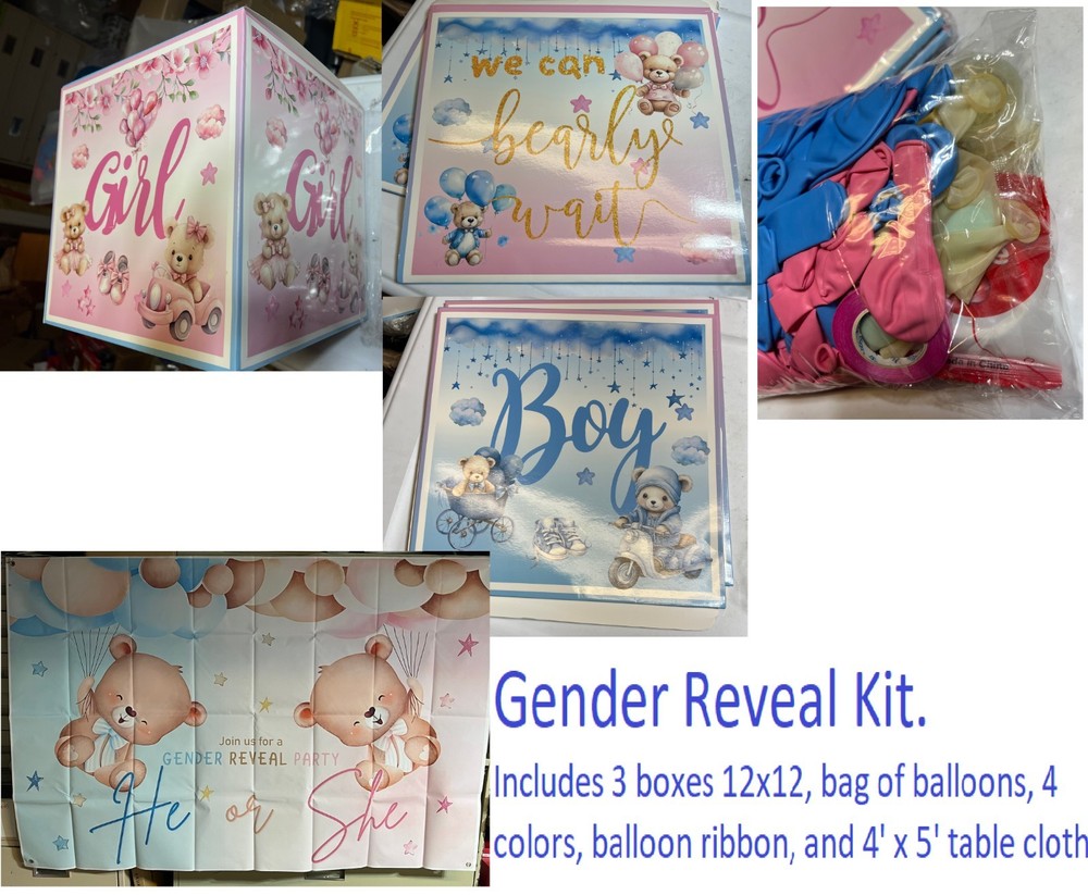 Bear Gender Reveal Balloon Boxes Decorations – 1ooPcs Pink Blue Balloons + MORE