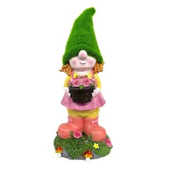Solar Powered Resin Gnome Girl Statue Garden Ornament with Light Effect