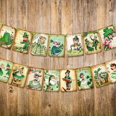 St. Patrick’s Day Decorations – 15pcs Lucky Shamrock Banner, Green Cartoon