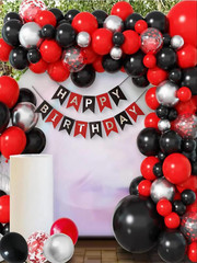 Red Silver Black Happy Birthday Banner Sign Decorations for Boys Girls Men Women