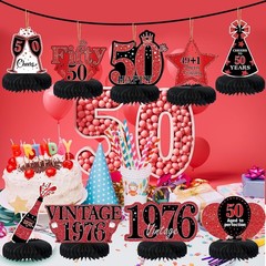9Pcs 50Th Birthday Decorations Red and Black 50Th Birthday Party Decorations for