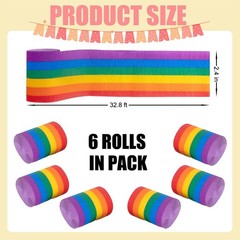 6 Rolls Rainbow Crepe Paper Streamers Colorful Crepe Rolls for Birthday Wedding