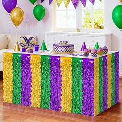 2 Pack Mardi Gras Decorations, 29.5 × 108 Inches Green Purple Gold Fringe Mardi