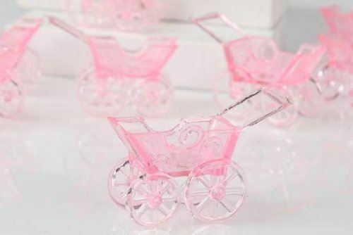 288 Clear Pink Plastic Baby Buggies – Baby Shower Favors, Cake Decorations