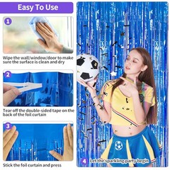 Blue Streamers Party Decorations 3.3×8.2ft, 2 Pack Dark Blue Tinsel Backdrop