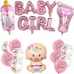 Globos De Papel Aluminio Latex It’s a Girl Azul Decoracion Para Baby Shower Set