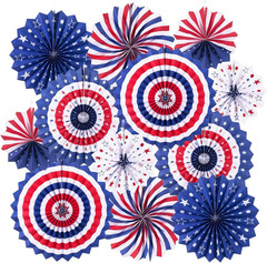4Th of July Patriotic Decorations Hanging Paper Fans Red White Blue American