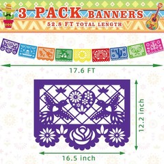 3 Pack Mexican Party Decorations – 54 FT Large Fiesta Banner, Plastic Papel P…