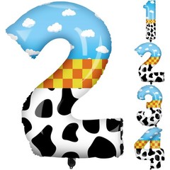 40 Inch Toy Inspired Number 2 Balloon Large Blue Sky and White Cloud Cow Cart…