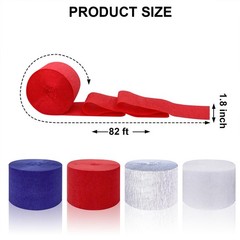 4 Crepe Paper Streamers Rolls, 328ft Pack of Red, White, Blue and Silver Crep…