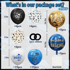 Graduation Blue and Gold Balloons 2026 – Grad Latex Confetti Balloons with Co…