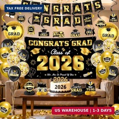 Graduation Decorations 2026-Black and Gold Graduation Party Decorations Supplies