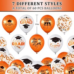 Whaline 140Pcs 2026 Graduation Party Balloon Set 7 Designs Orange White Confetti