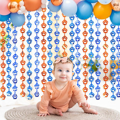 Blue Dog Birthday Decorations, 2 Pack 3.3X6.6 Ft Orange Blue Paw Foil Curtains