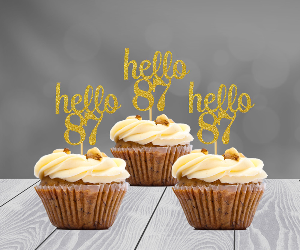 87th Birthday Decoration Glitter Cupcake Toppers (SET of 12) 20 Colors Available
