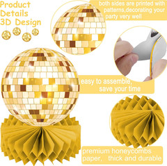 Gold Disco Ball Party Honeycomb Centerpieces 70s Disco Birthday Party Table Deco