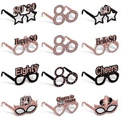 24PCS 80th Birthday Paper Eyeglasses, Rose Gold, Cheers to 80 Years, Props
