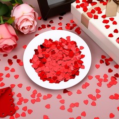 Red Heart Foil Metallic Sequins Valentines Day Glitter Table Confetti