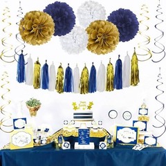 Birthday Decorations for Men, Navy Blue and Gold Party Decorations Set –